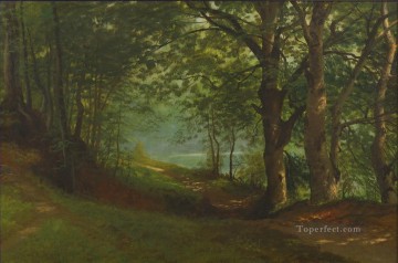 森の中の湖の小道 アメリカのアルバート・ビアシュタットの木の風景 Oil Paintings